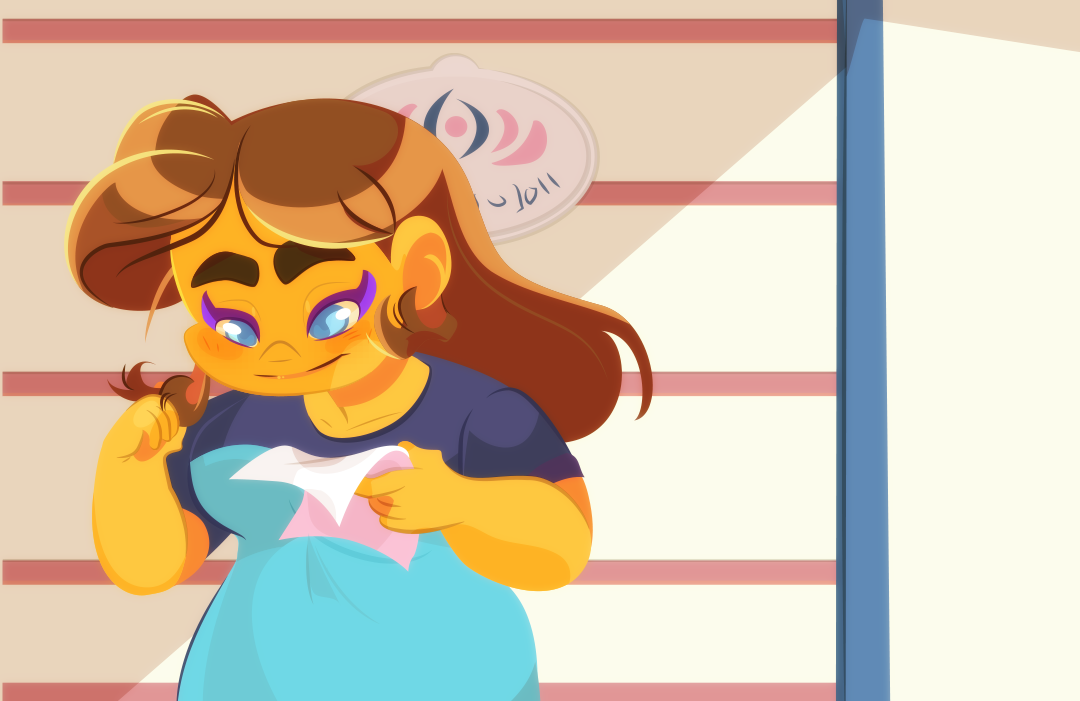 Gemini twirls her hair, looking fondly at a piece of paper