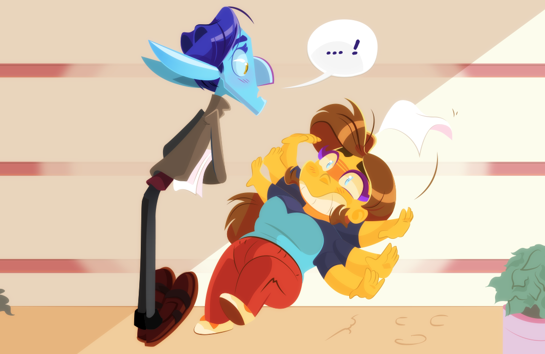 Gemini begins to teeter and fall to the ground, still unbalanced from their accidental crash encounter. 