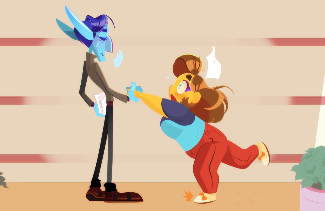 ...before yanking her back to her feet. He lets out a small sigh. 