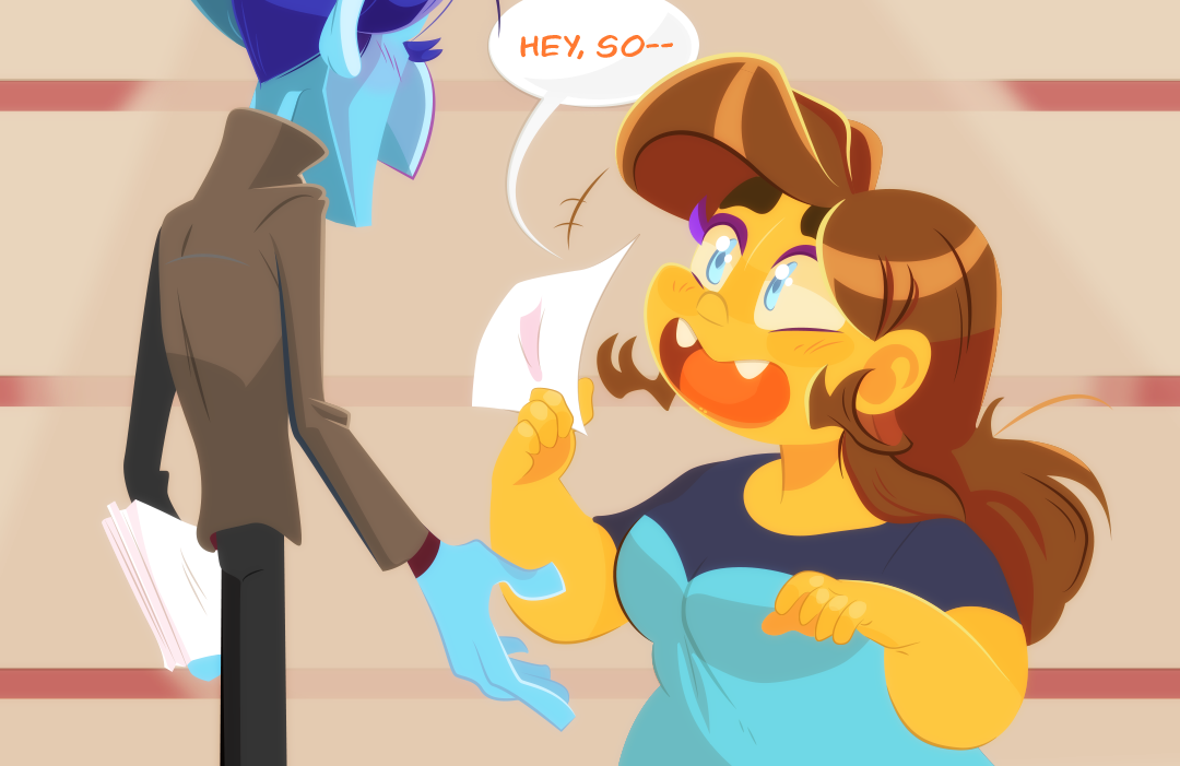 gaining her composure, Gemini excitedly waves a single leaflet. “Hey so—”