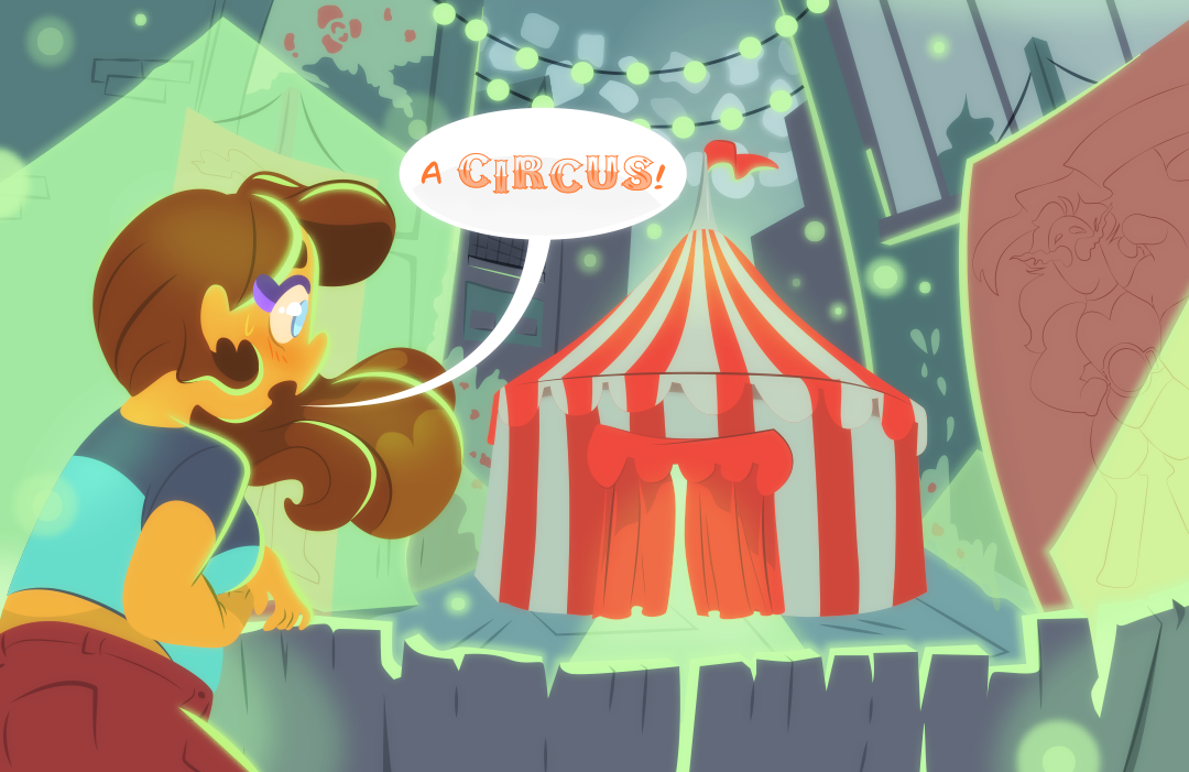 "A circus", Gemini announces surprised. Behind the fence shows a glowing circus