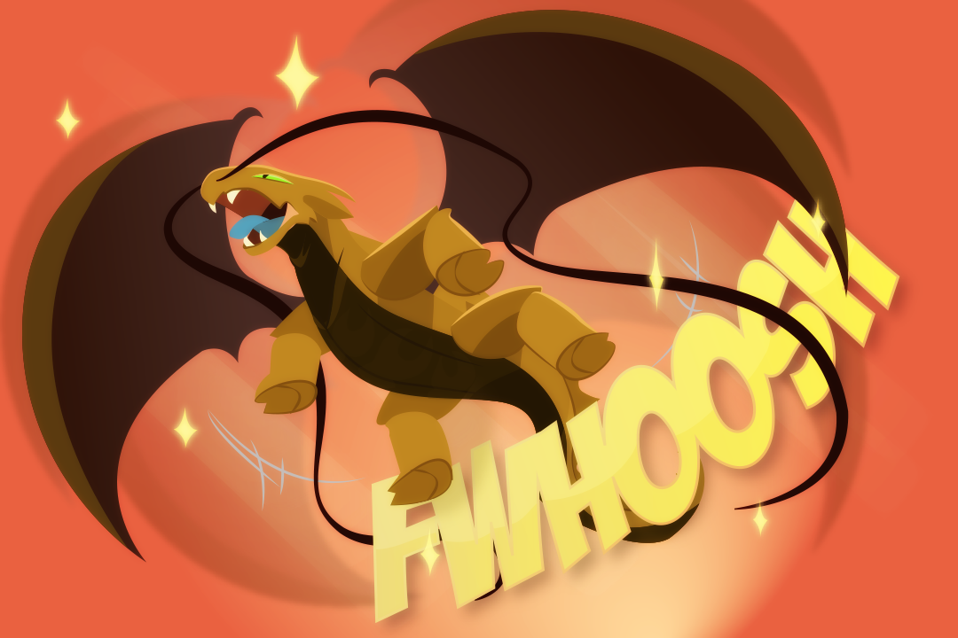 Whoosh! Wings expand from the dragon's abdomen.