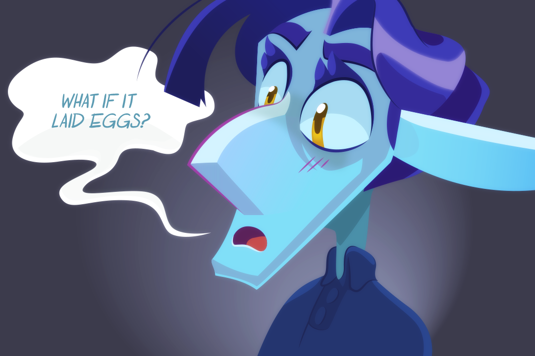 Veil stares at Gemini. His eyes are wide and his voice shaky. “What... if it laid eggs?”