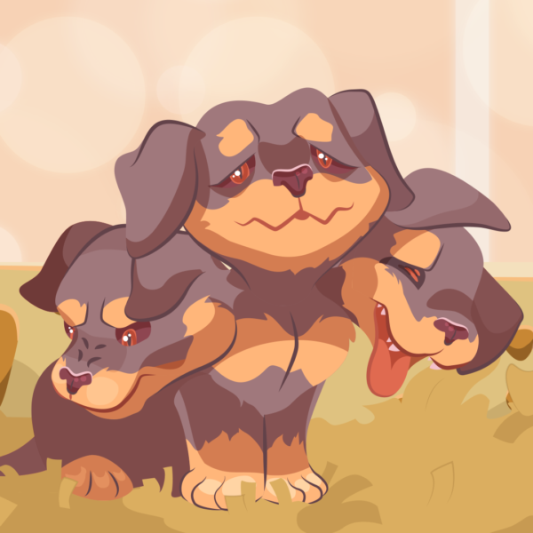 a baby cerberus pup inside a petshop