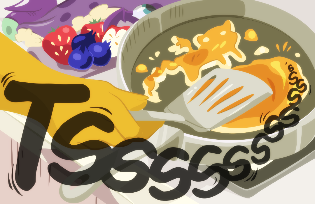 Moments pass and Gemini is making breakfast. The sizzle of butter on a hot pan can be heard as gemini presses a spatula against freshly made pancakes.