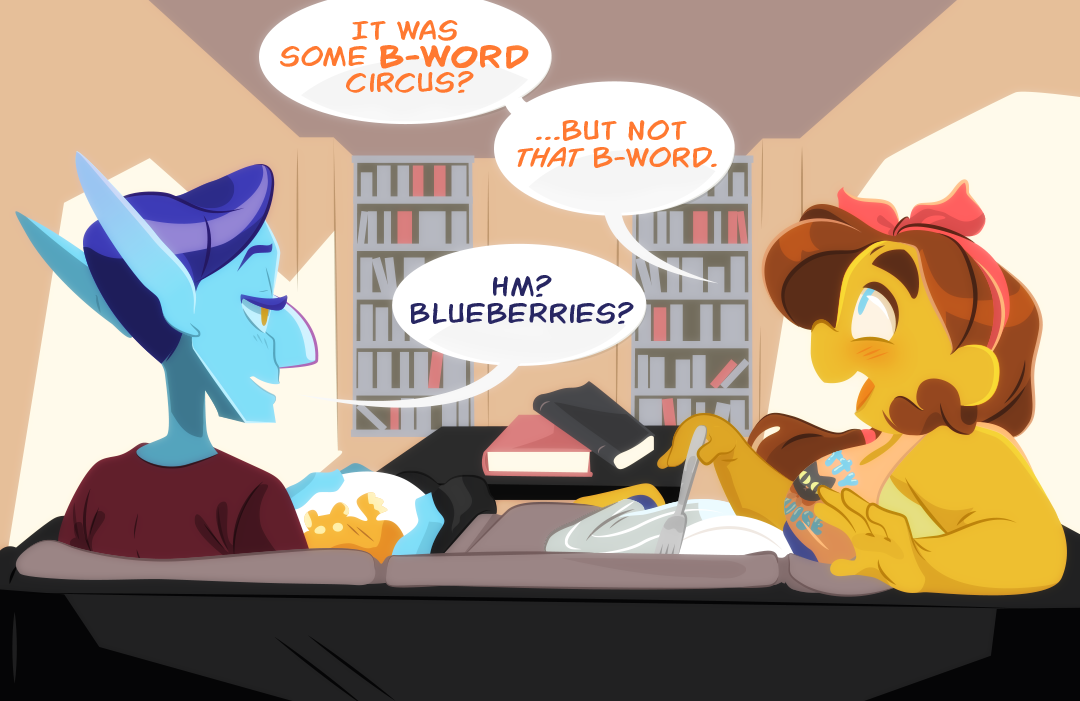 "It was some B-word circus... but not that b-word.", she continues. "Hmm, blueberries?", Veil jokes.