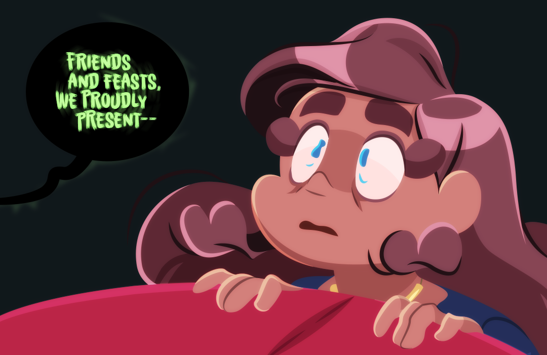 Gemini is horrified. "Friends and feasts," Barley starts, "We proudly present--"