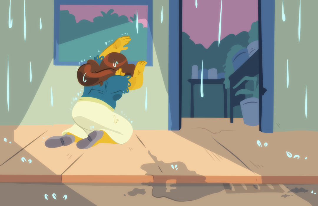 Gemini knees by a flowershop window, saddened by a series of awful job seeking experiences.