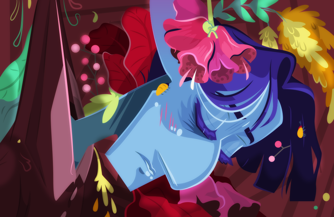 A close-up of Veil reveals he is unconscious and now surrounded by the bugs and beautiful decay of his captors.