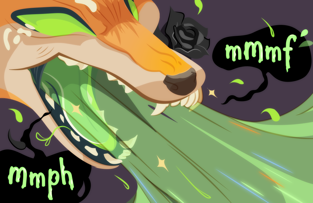 Bay-Lily scarfs up the life force with sloppy eating noises, "mmmf", "mmph" she grunts.