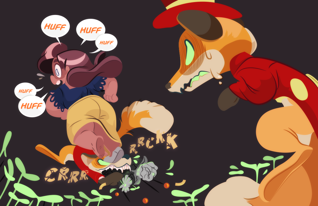 Gemini takes advantage of the moment to run away. She steps on Barley's head as she does so. "Huff, Huff, Huff" she pants. Barley's head makes a sickening CRRR-RRCKK sound beneath her feet. Bay-Lily appears and looks on in shock.