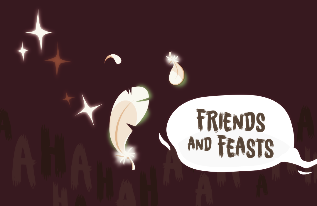 The audience erupts in laughter. "Friends and feasts," Barley begins—