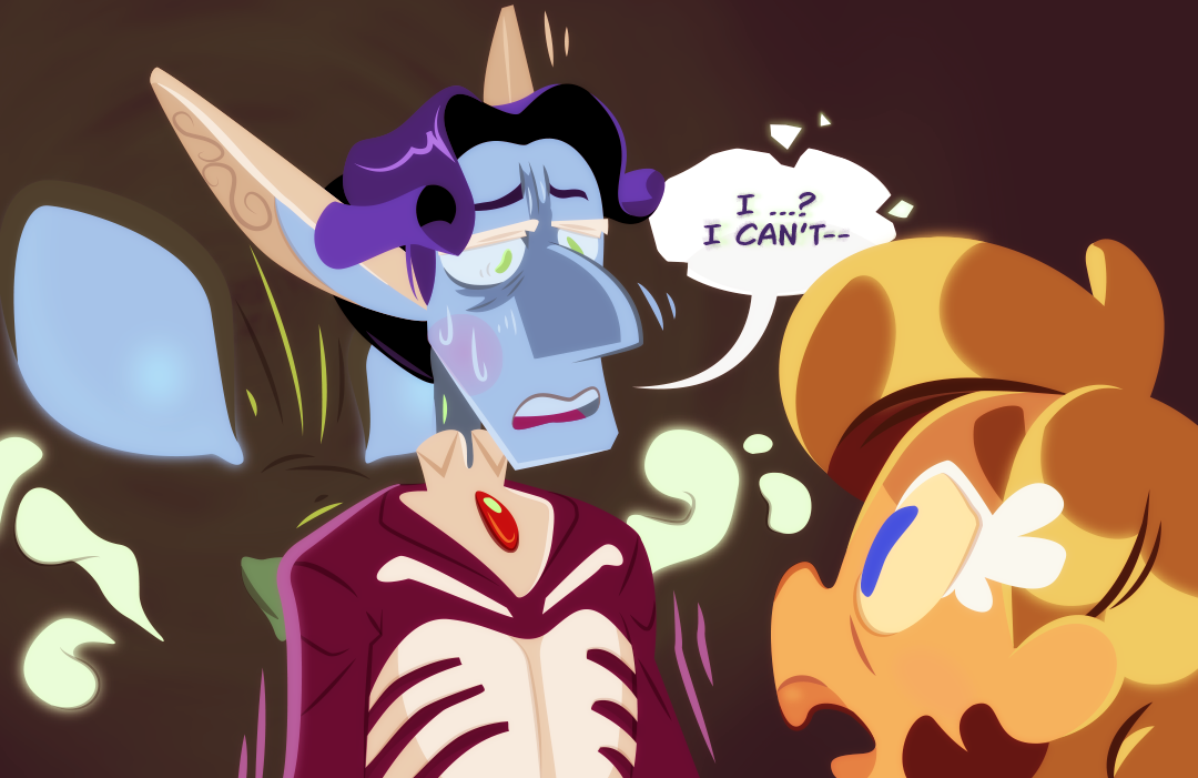 Veil struggles against the spell. He sweats and shakes. "I...? I can't—" he looks at Gemini, confused. The manticore looms behind him.